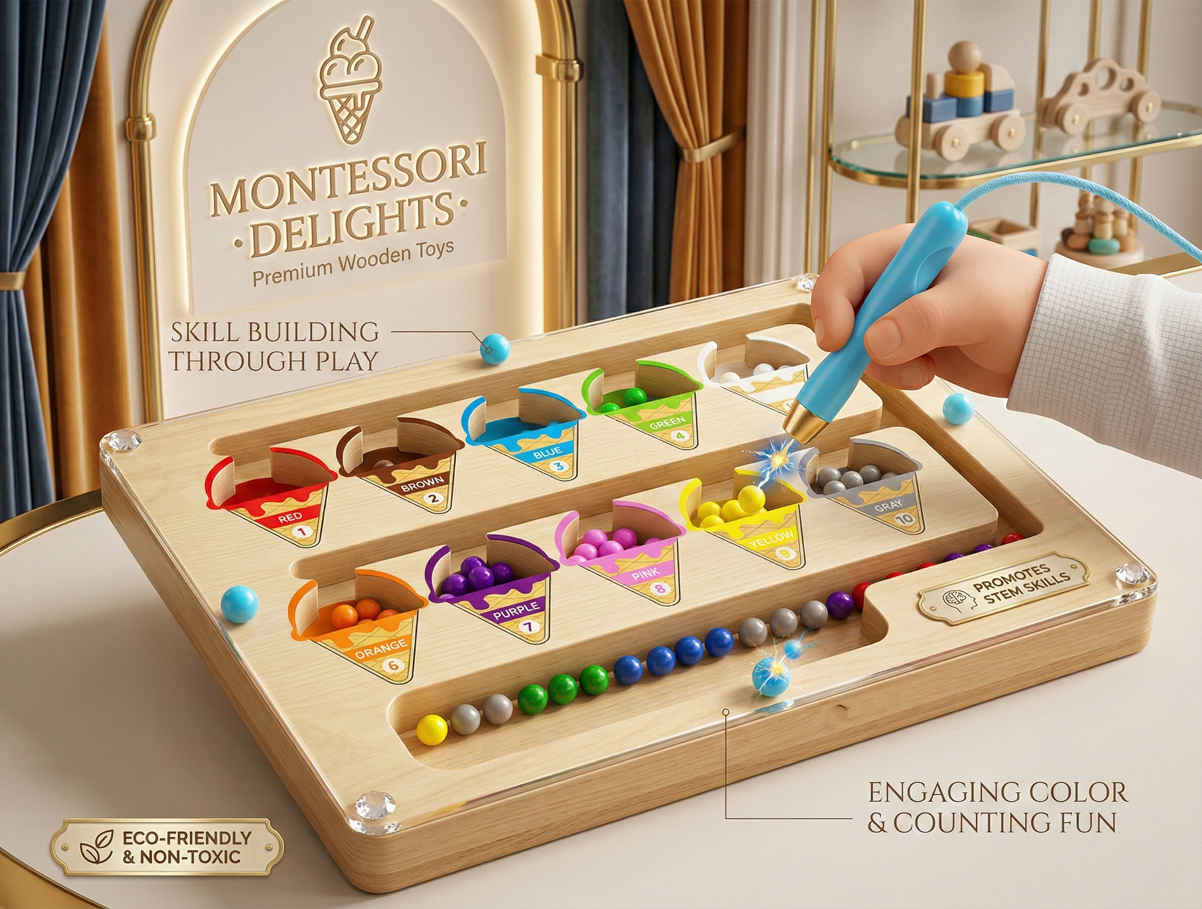 Montessori Magnetic Ice Cream Color &amp; Counting Maze