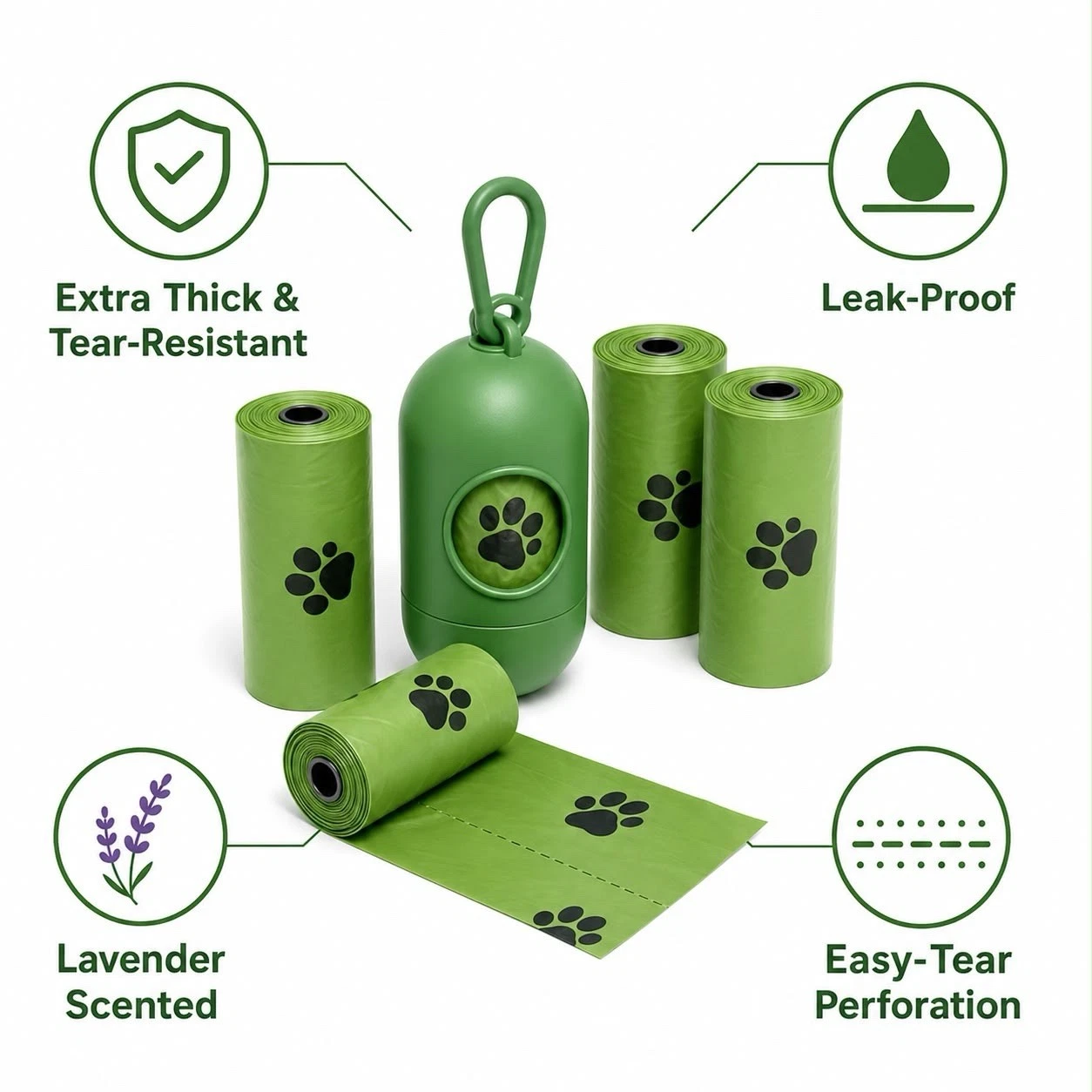 OlaToy Dog Poo Bags 360 with Dispenser Lavender Scented Extra Thick 24 Rolls - Image 6