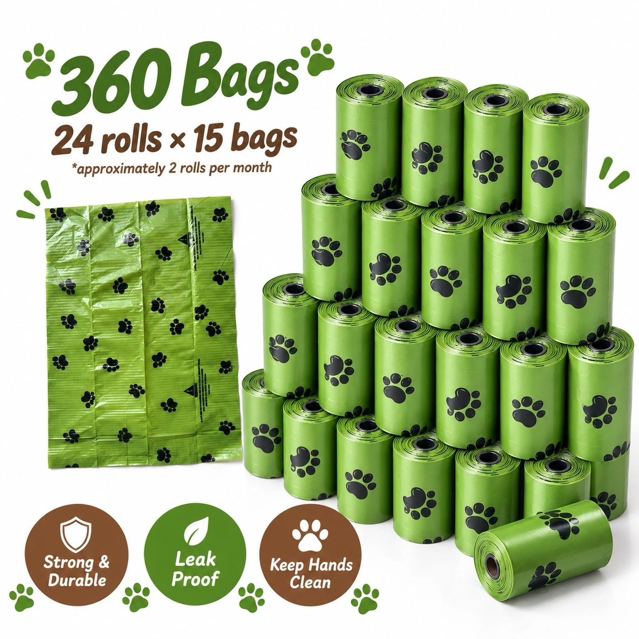 OlaToy Dog Poo Bags 360 with Dispenser Lavender Scented Extra Thick 24 Rolls